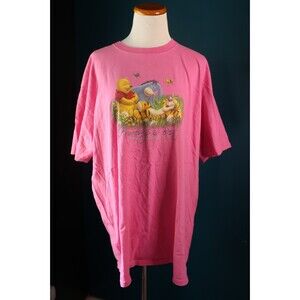 Vintage Y2K Disney Store Winnie the Pooh Tigger Eeyore Pink Glitter Shirt 2XL